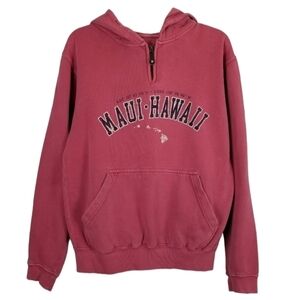 Maui Hawaii Adult Small Hoodie Full Zip Distressed Graphic Sweatshirt Faded Red